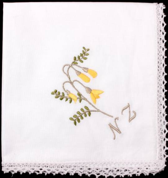 Embroidered lace handkerchiefs 'Kowhai'. Style: EHC/KOW